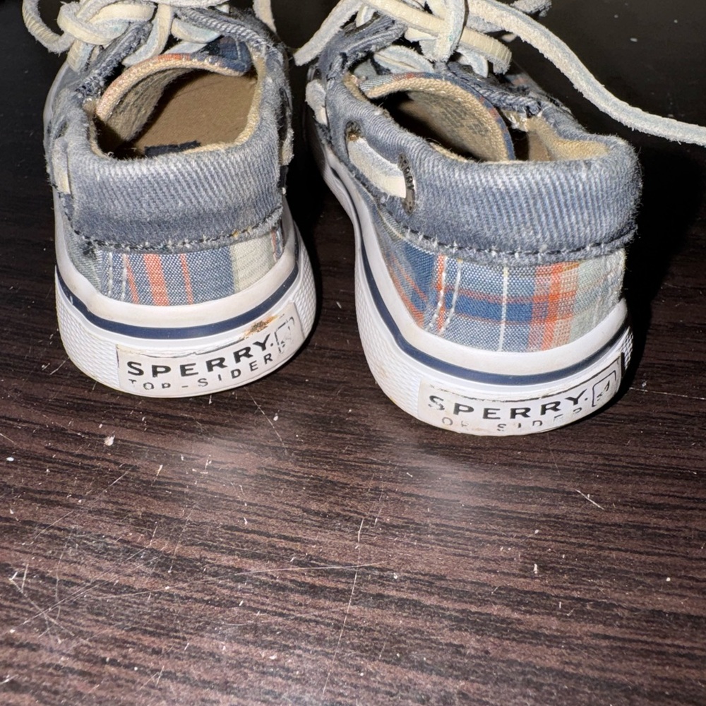 Sperry Blue Plaid Kids Sneakers - Picture 2 of 4